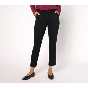 Maya J Women's Petite Pants 2P Denim & Co. Easy Straight Leg Ankle Black A700568